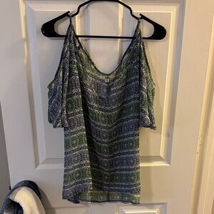 Ya Los Angeles Blue & Green Striped Cold-Shoulder Camisole
